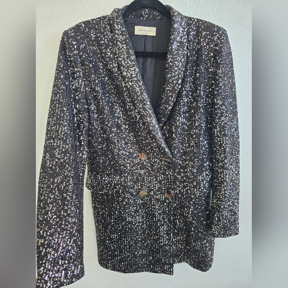 Saints & Hearts Black Ready For Business Sequin Blazer Dress Size Large - Picture 10 of 13
